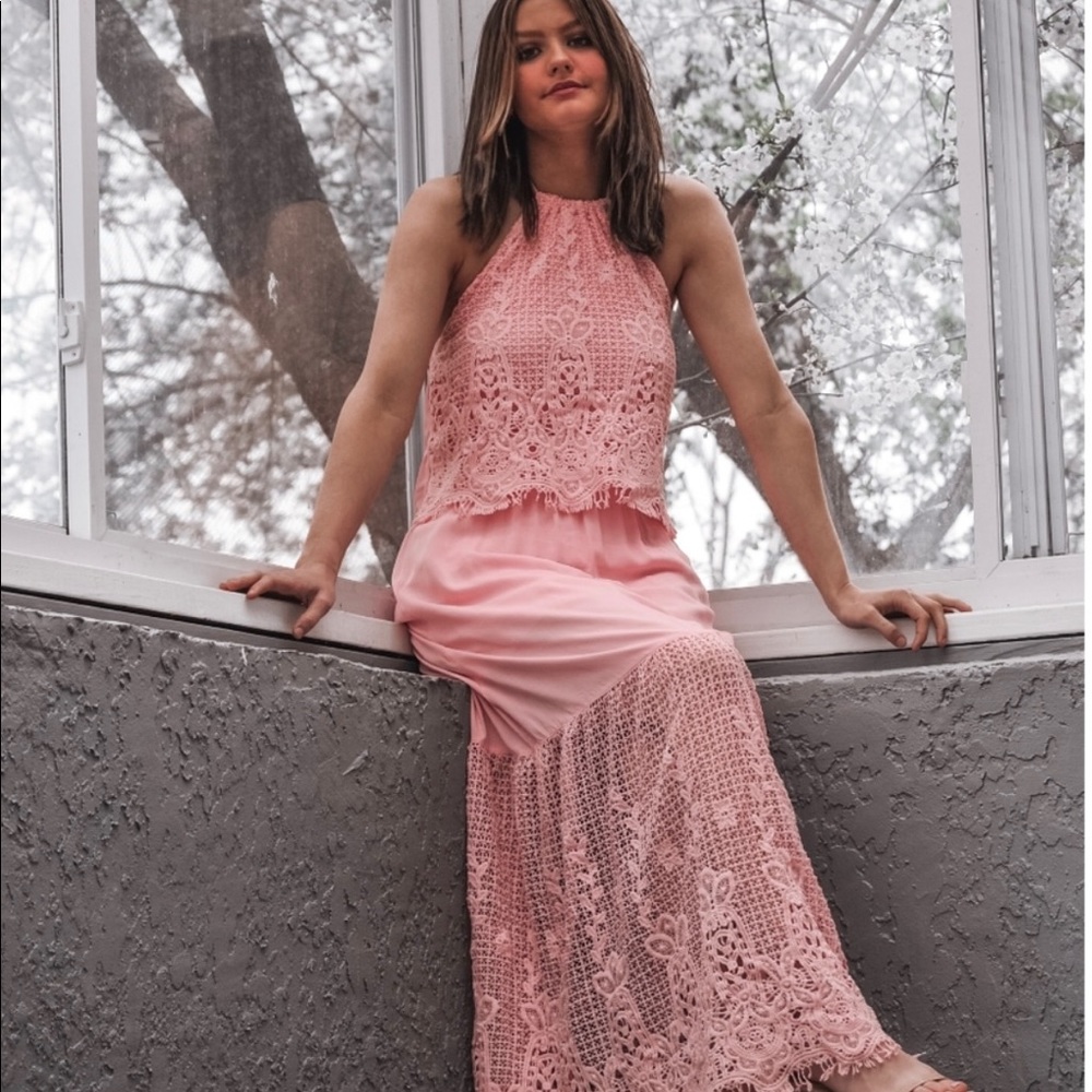 Pink Crotchet Halter Maxi